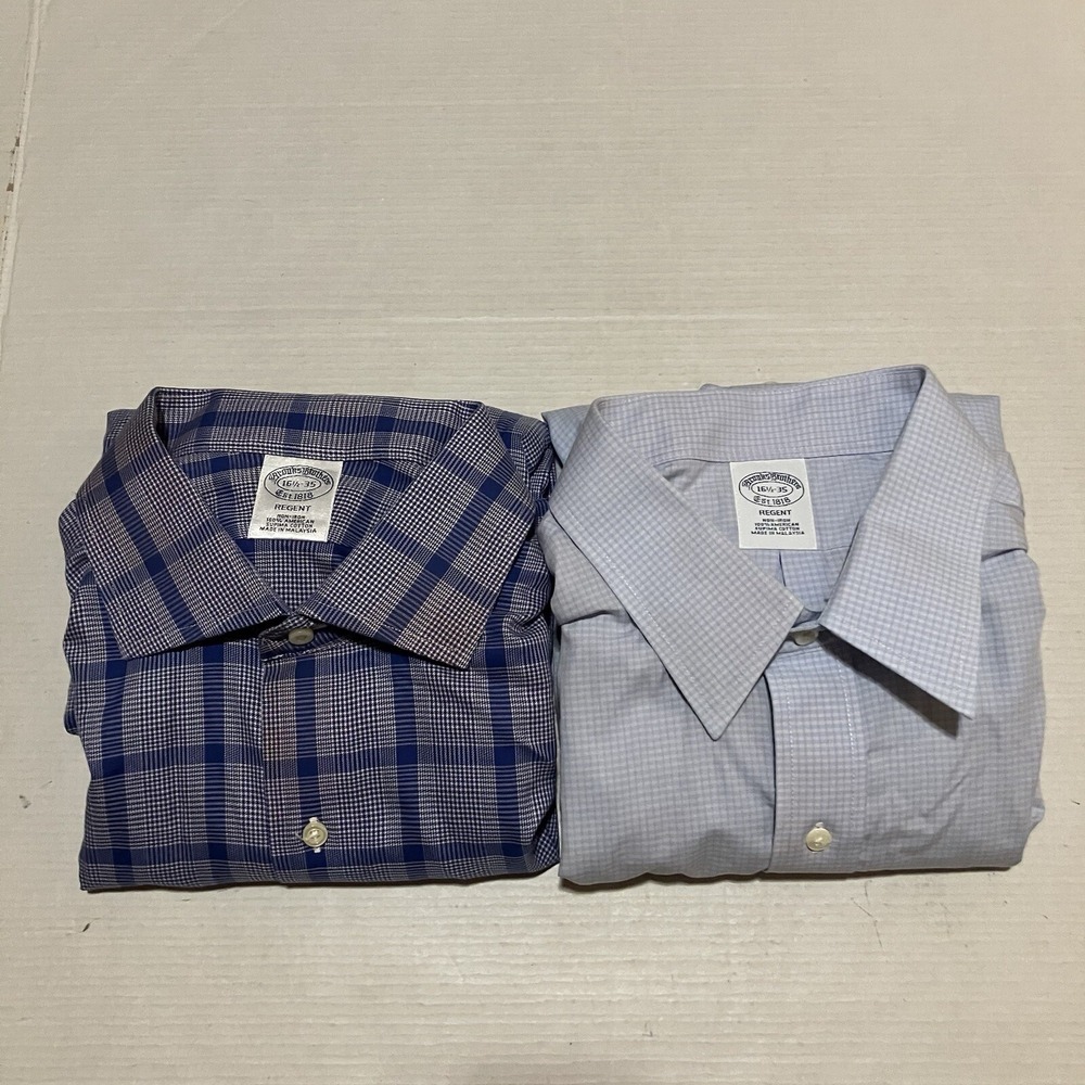 Lot Of 2 Brooks Brothers Non-Iron Dress Shirt Mens 16 1/2 35 Supima Cotton STAIN